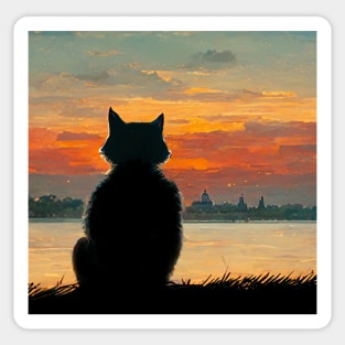 Cat watching a sunset Sticker